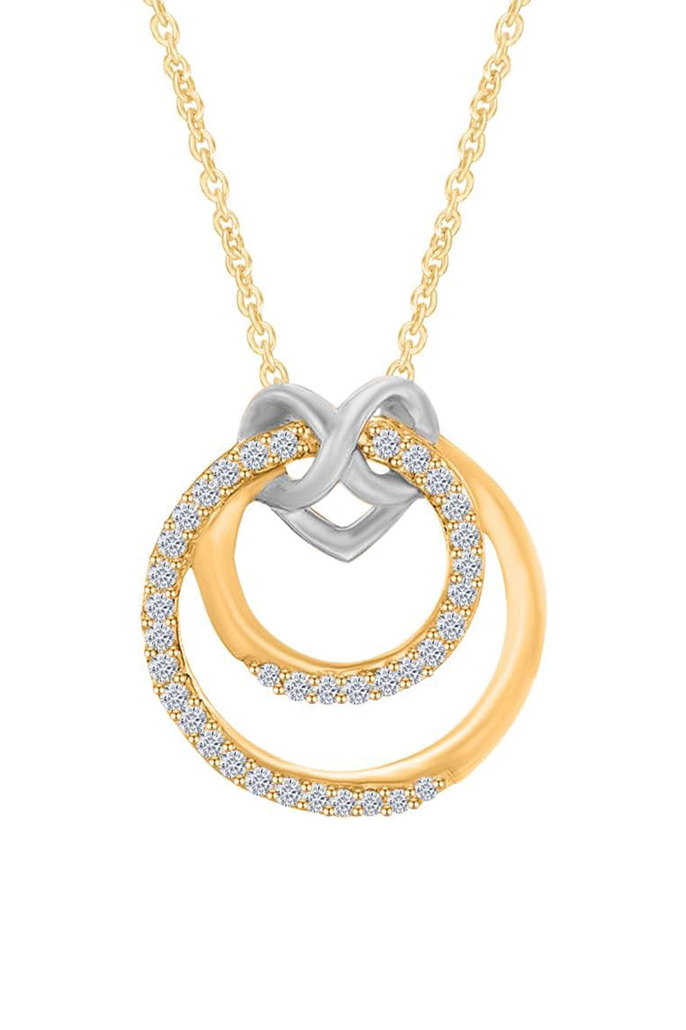Yaathi 1/5Cttw Moissanite Infinity Heart and Double Circle Pendant Necklace in 18k Gold over Sterling Silver.