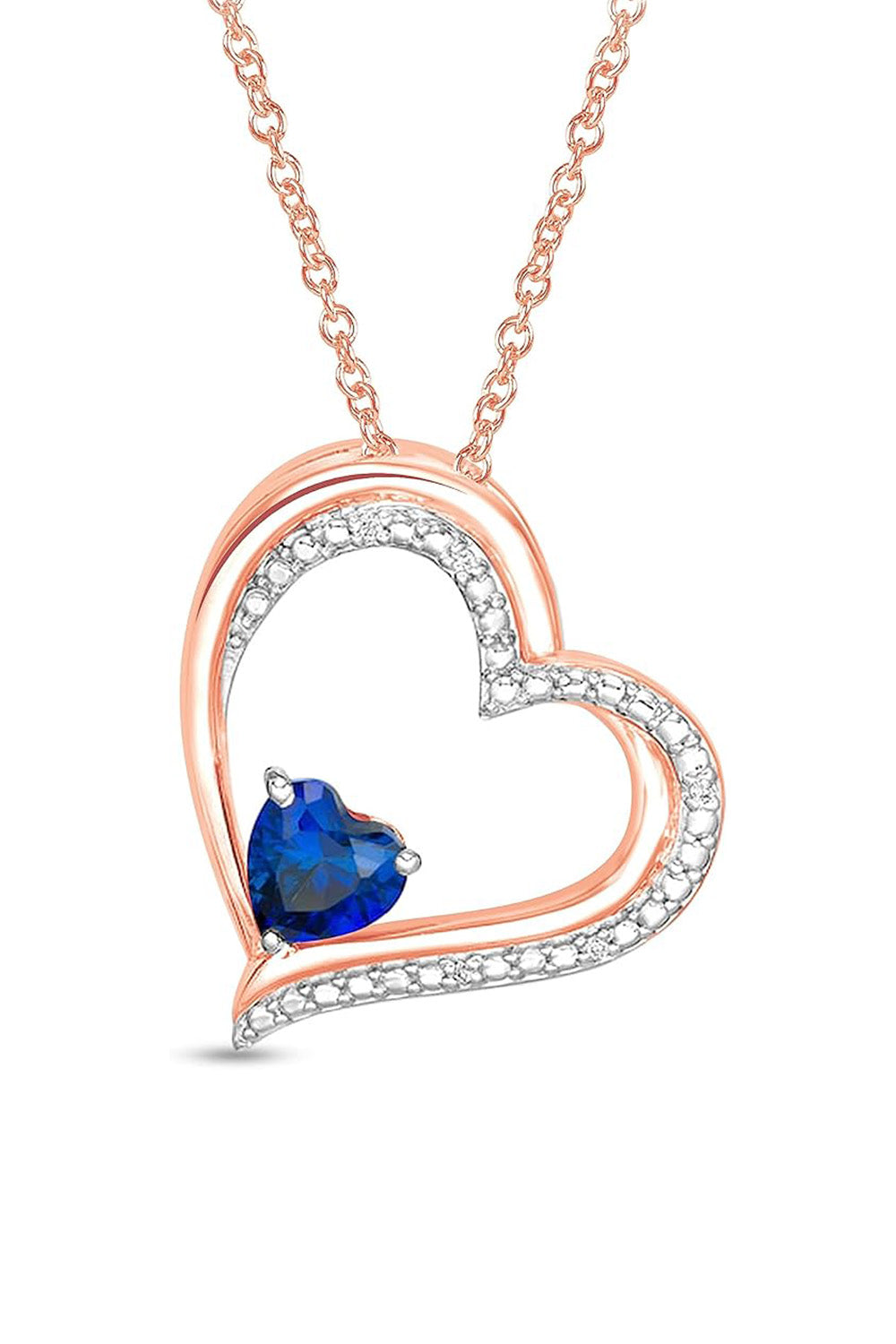 Rose Gold Color Sapphire Heart Pendant Necklace
