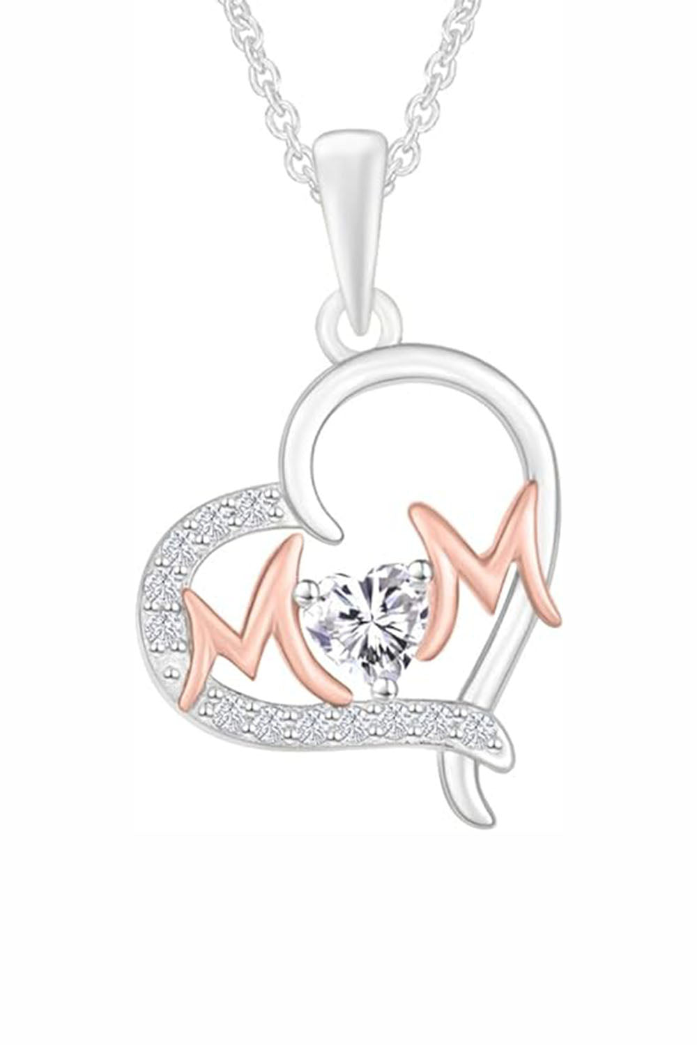 Yaathi 1/5 Carat Moissanite Mom Heart Pendant Necklace in 18k White Gold Over Sterling Silver Jewellery.