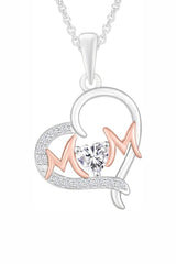 Yaathi 1/5 Carat Moissanite Mom Heart Pendant Necklace in 18k White Gold Over Sterling Silver Jewellery.