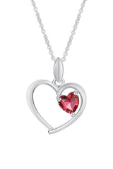 White Gold Color Ruby Gemstone Birthstone Heart Pendant Necklace 