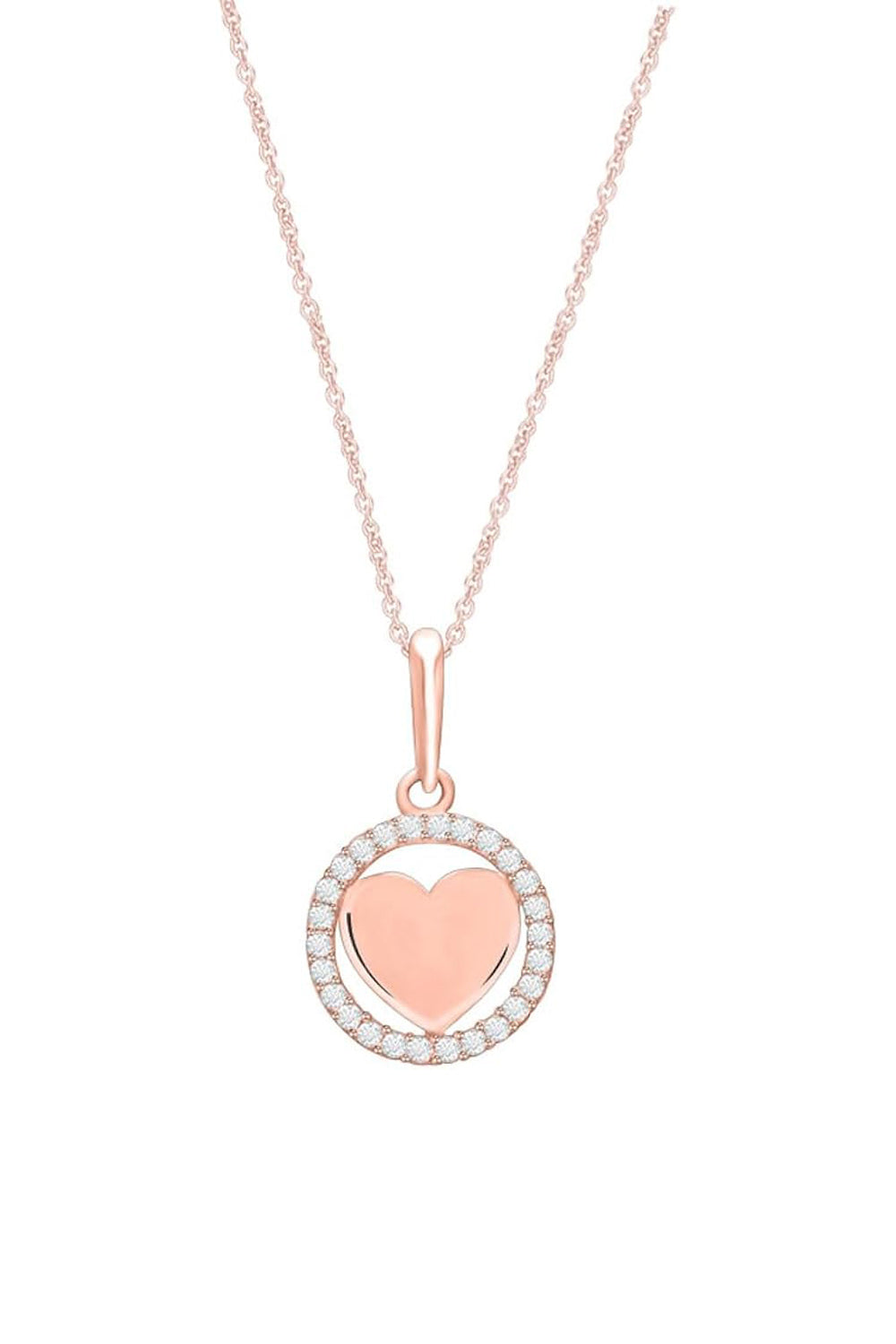 Rose Gold Color Open Circle Love Heart Pendant Necklace