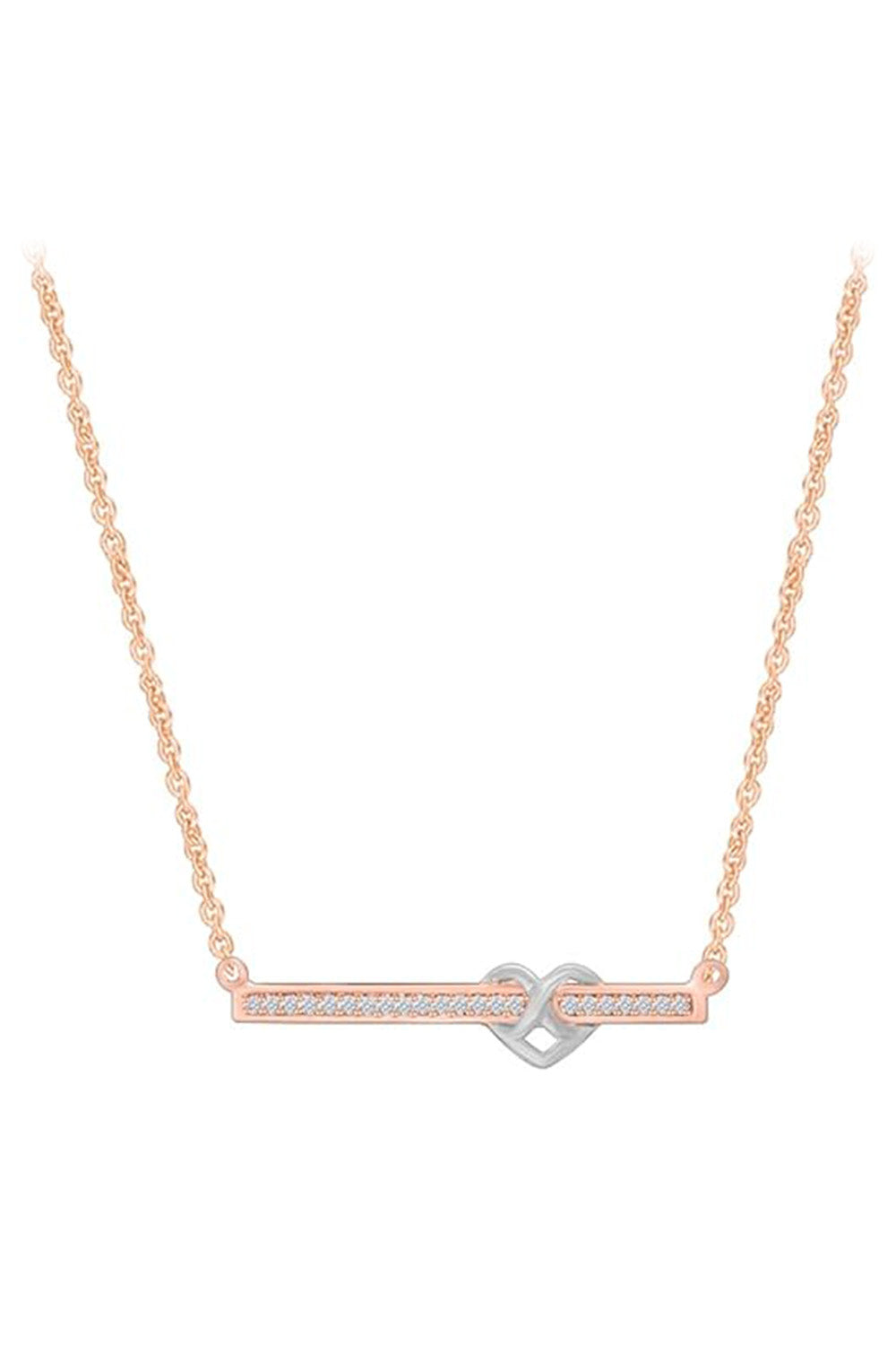 Rose Gold Color Infinity Heart Bar Pendant Necklace