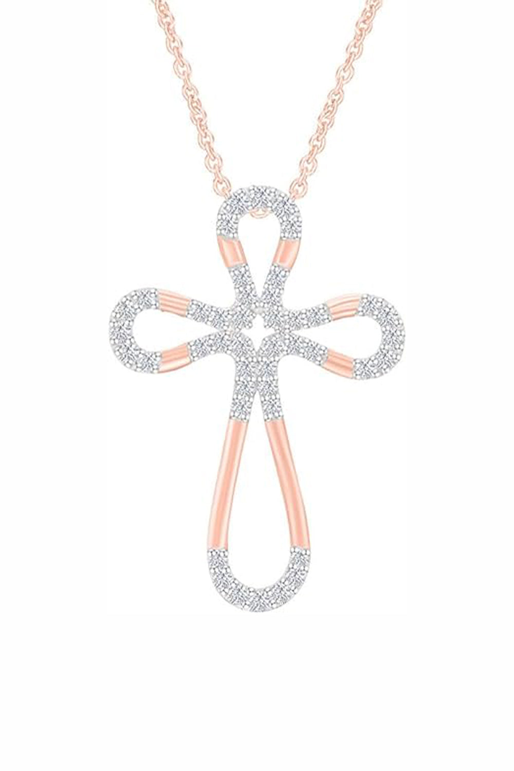 Rose Gold Color Yaathi Moissanite Loop Cross Pendant Necklace 