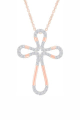 Rose Gold Color Yaathi Moissanite Loop Cross Pendant Necklace 