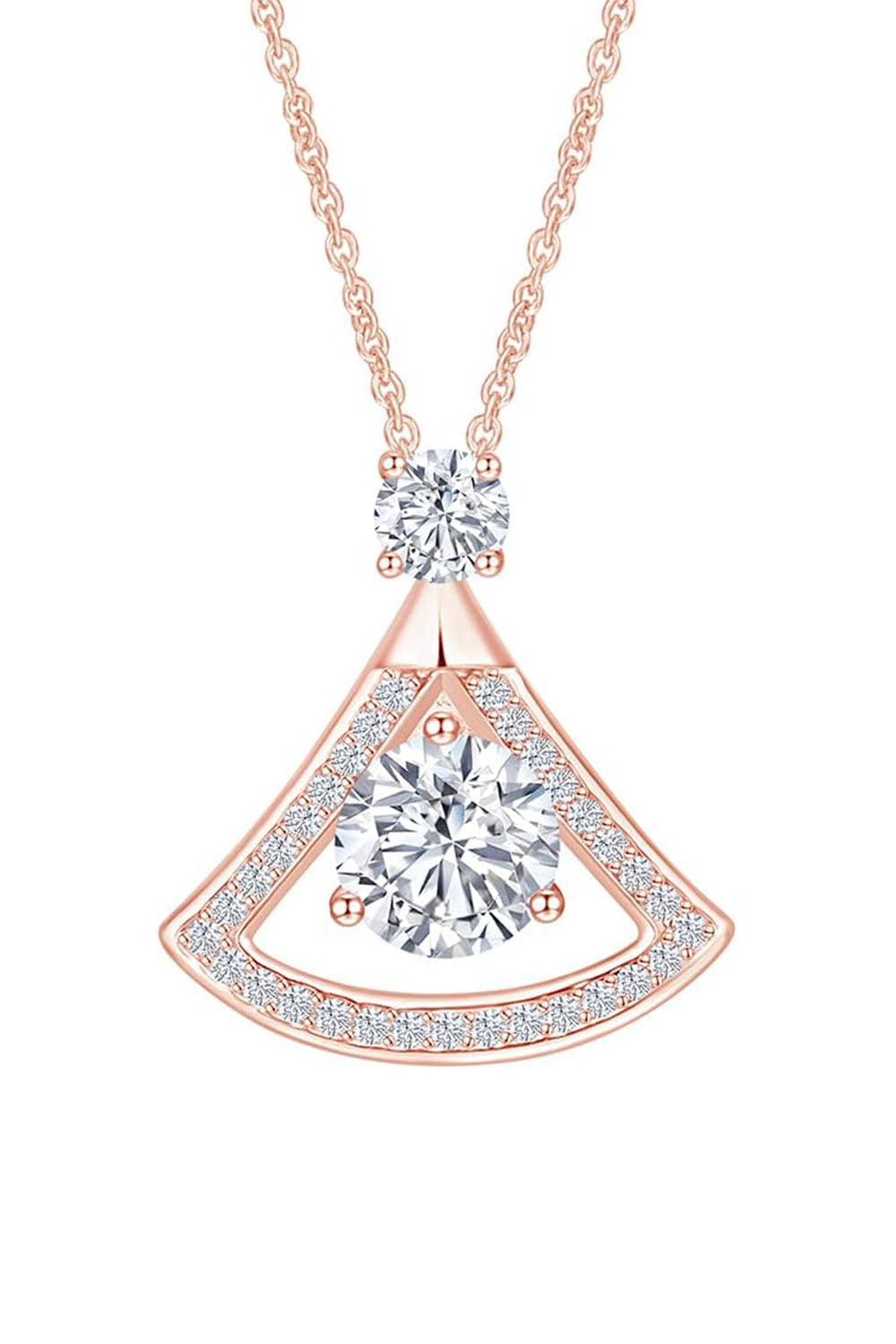 Rose Gold Color Diamond Triangle Pendant Necklace
