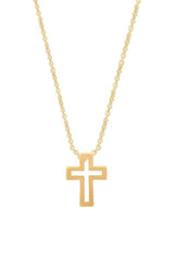 Yellow Gold Color 14K Gold Plated Sterling Silver Cross Pendant Necklace 