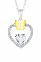 Cubic Zirconia Gemstone Heart with Butterfly Pendant Necklace