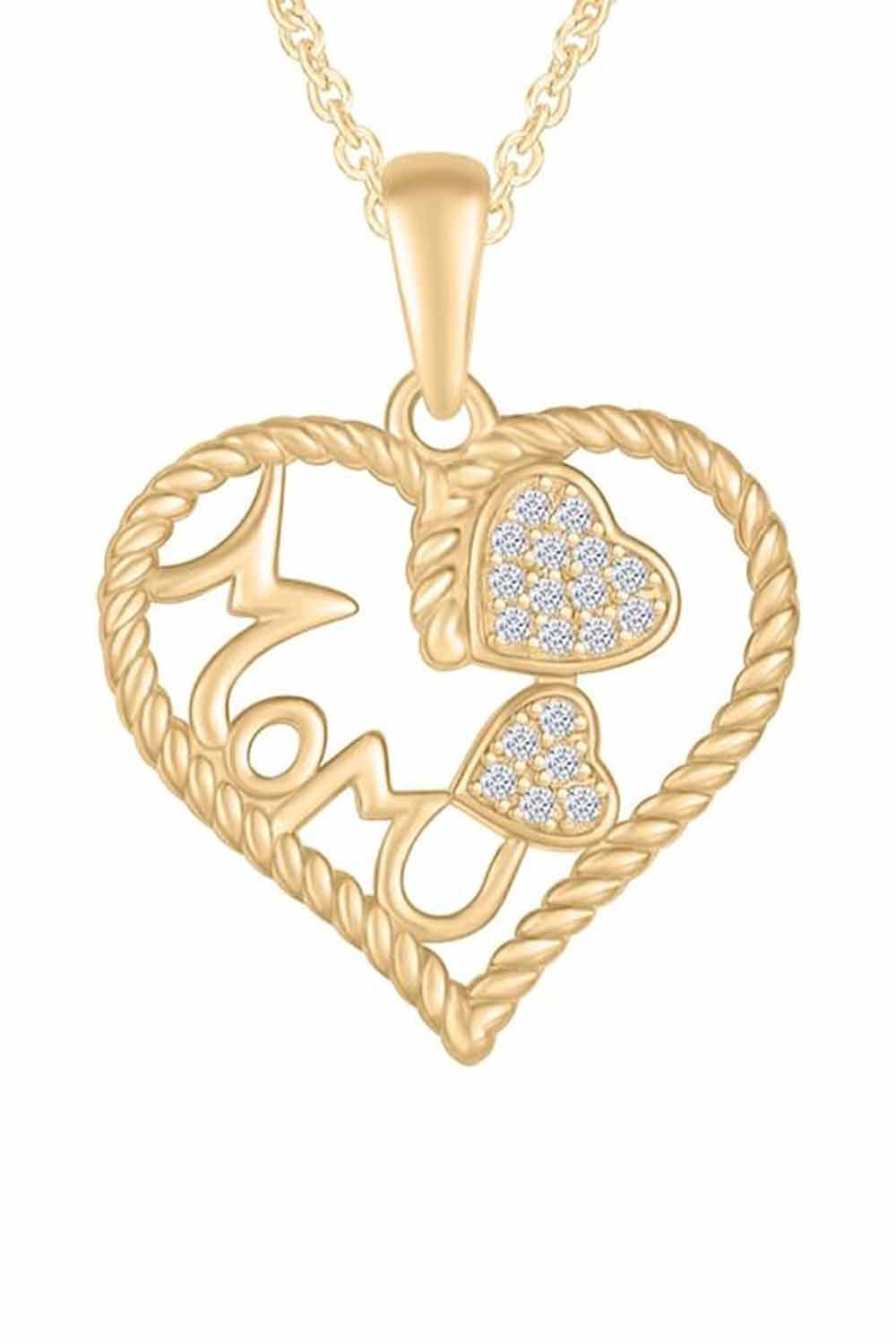 Yellow Gold Color Yaathi Moissanite Mom Triple Heart Pendant Necklace 