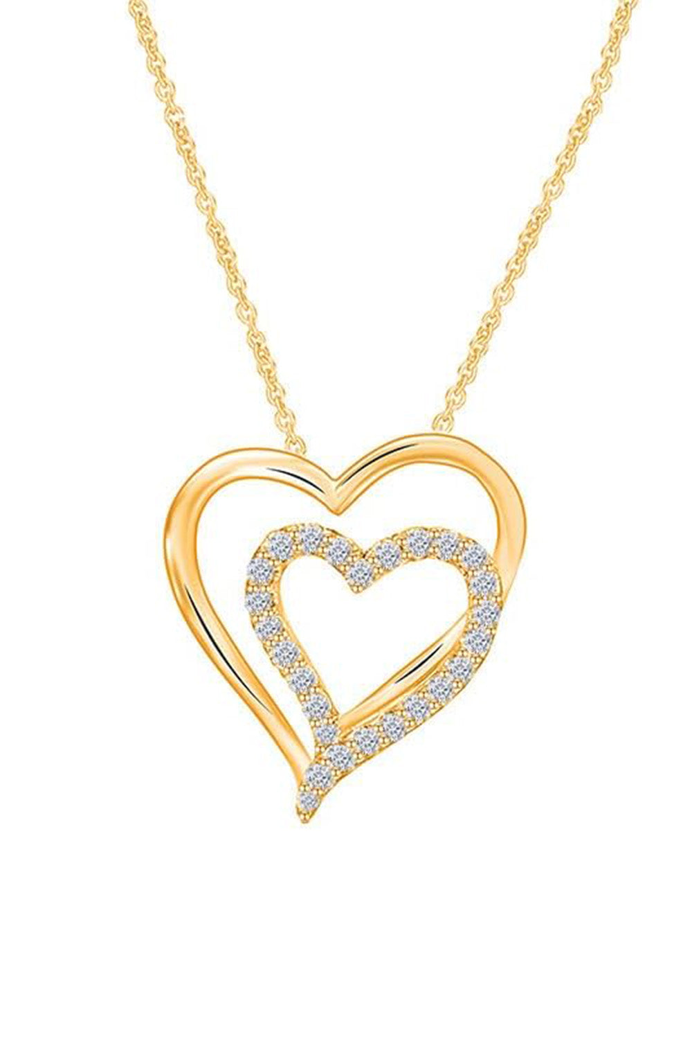 Yellow Gold Color Double Heart Pendant Necklace