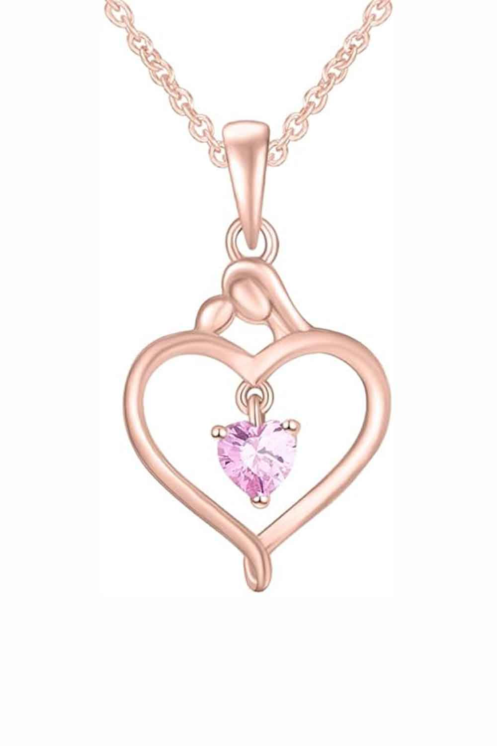 Rose Gold Color Yaathi Child with Mom Heart Pendant Necklace 