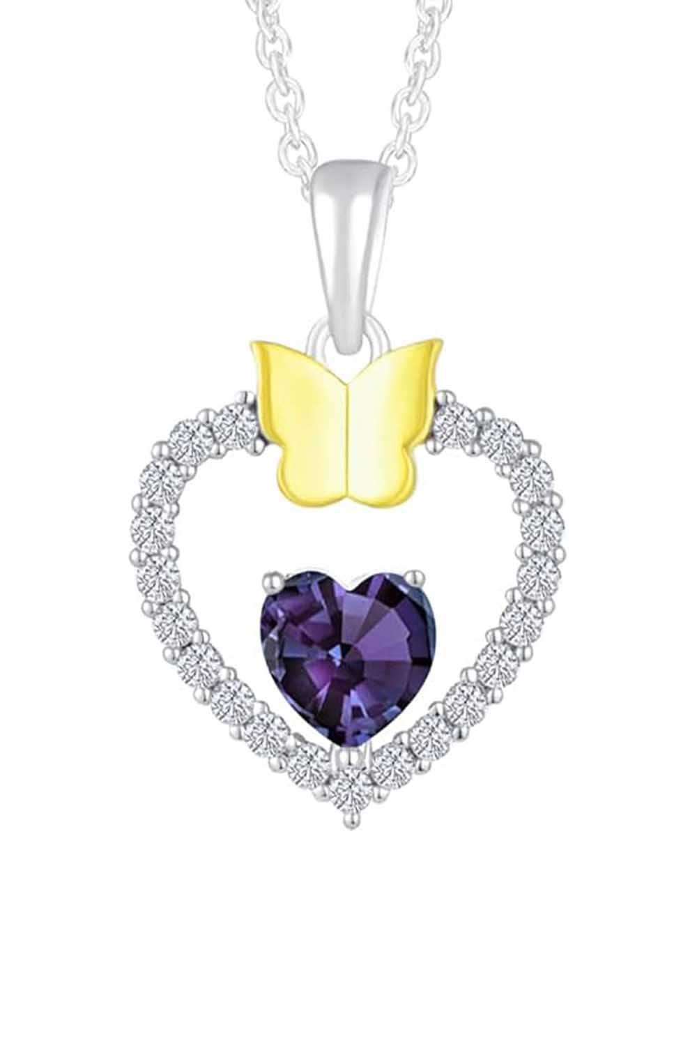 Alexandrite Gemstone Heart with Butterfly Pendant Necklace