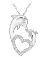 White Gold Color Mother Love Dolphin Heart Pendant Necklace