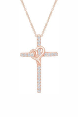 Rose Gold Color Yaathi Heart Cross Pendant Necklace, Religious Pendant