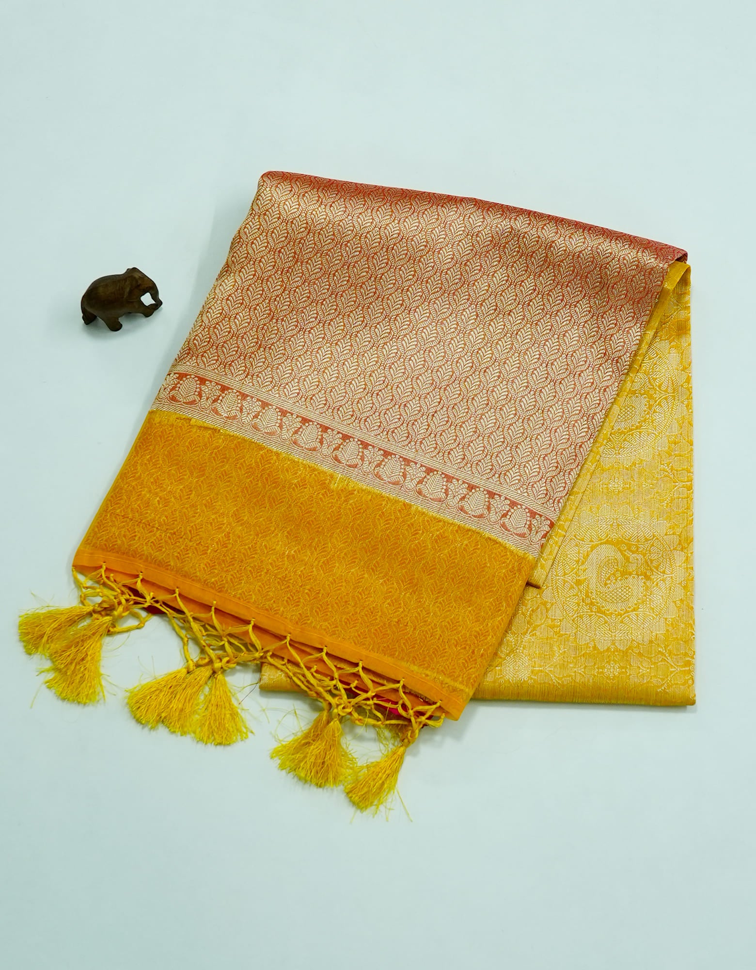 Dark Yellow Mustard Fancy Brocade Saree 