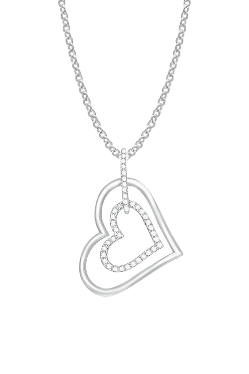 White Gold Color Moissanite Double Heart Pendant Necklace