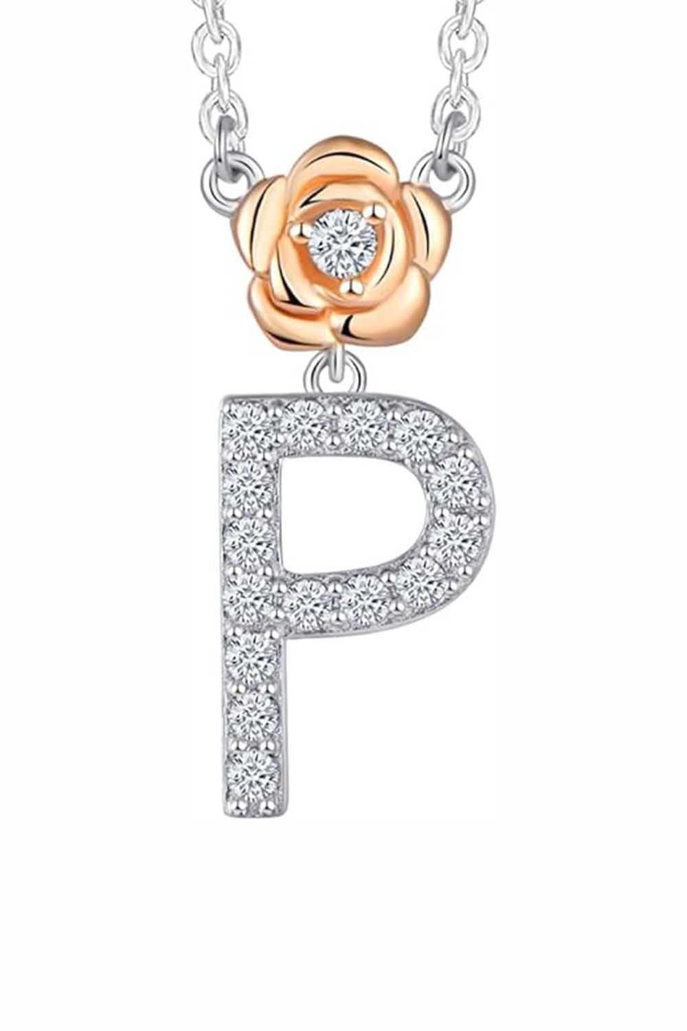 P Letter Flower Pendant Necklace