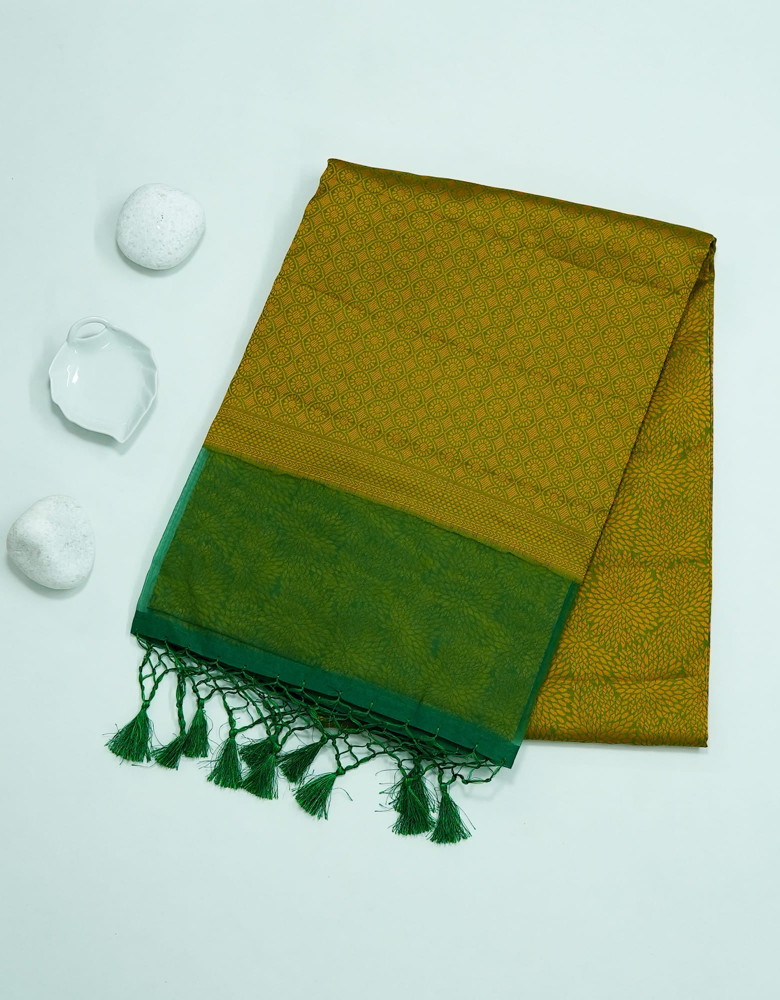 Green Colour Fancy Copper Brocade Saree