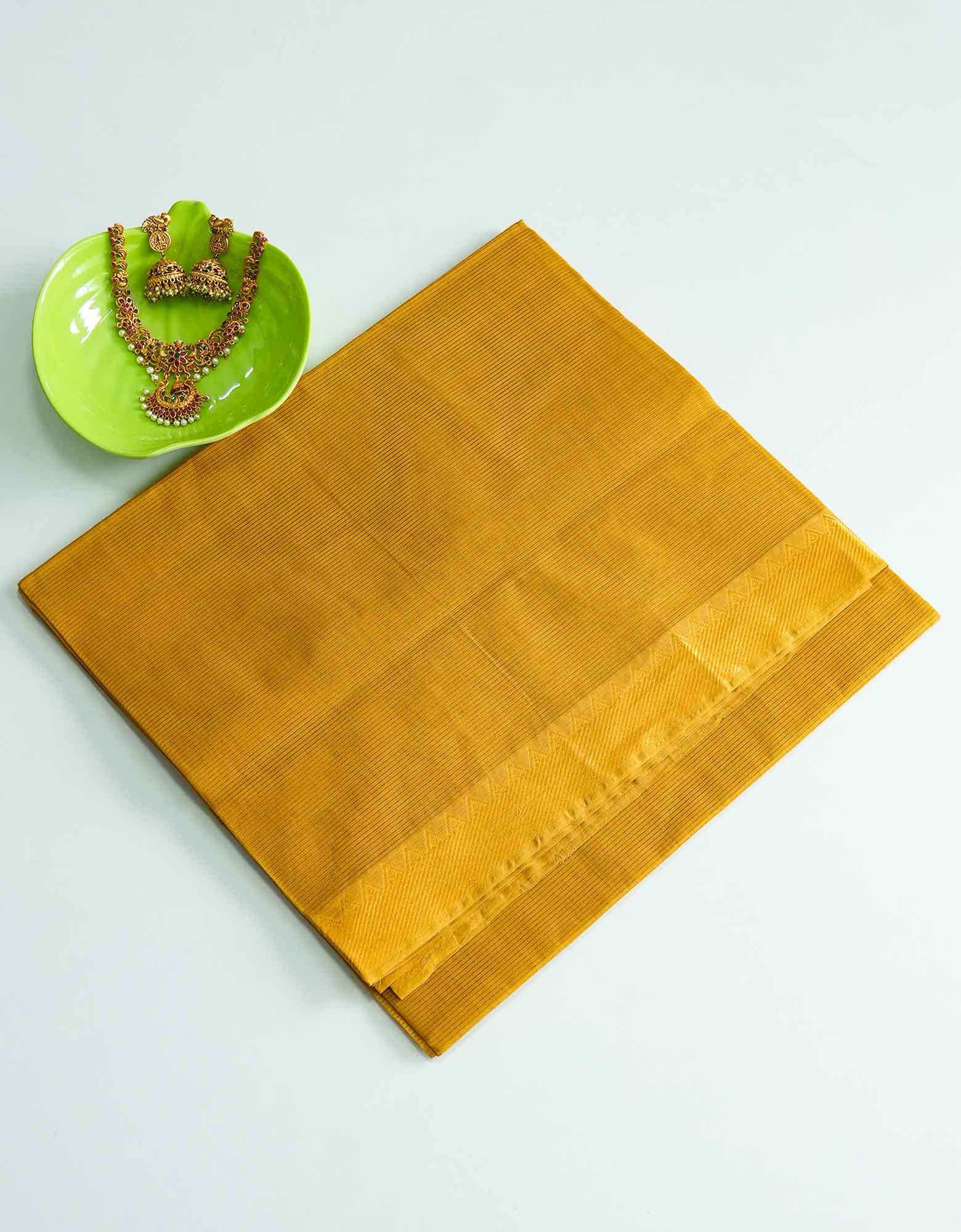 Mustard Yellow Mangalgiri Cotton Saree with Stripes