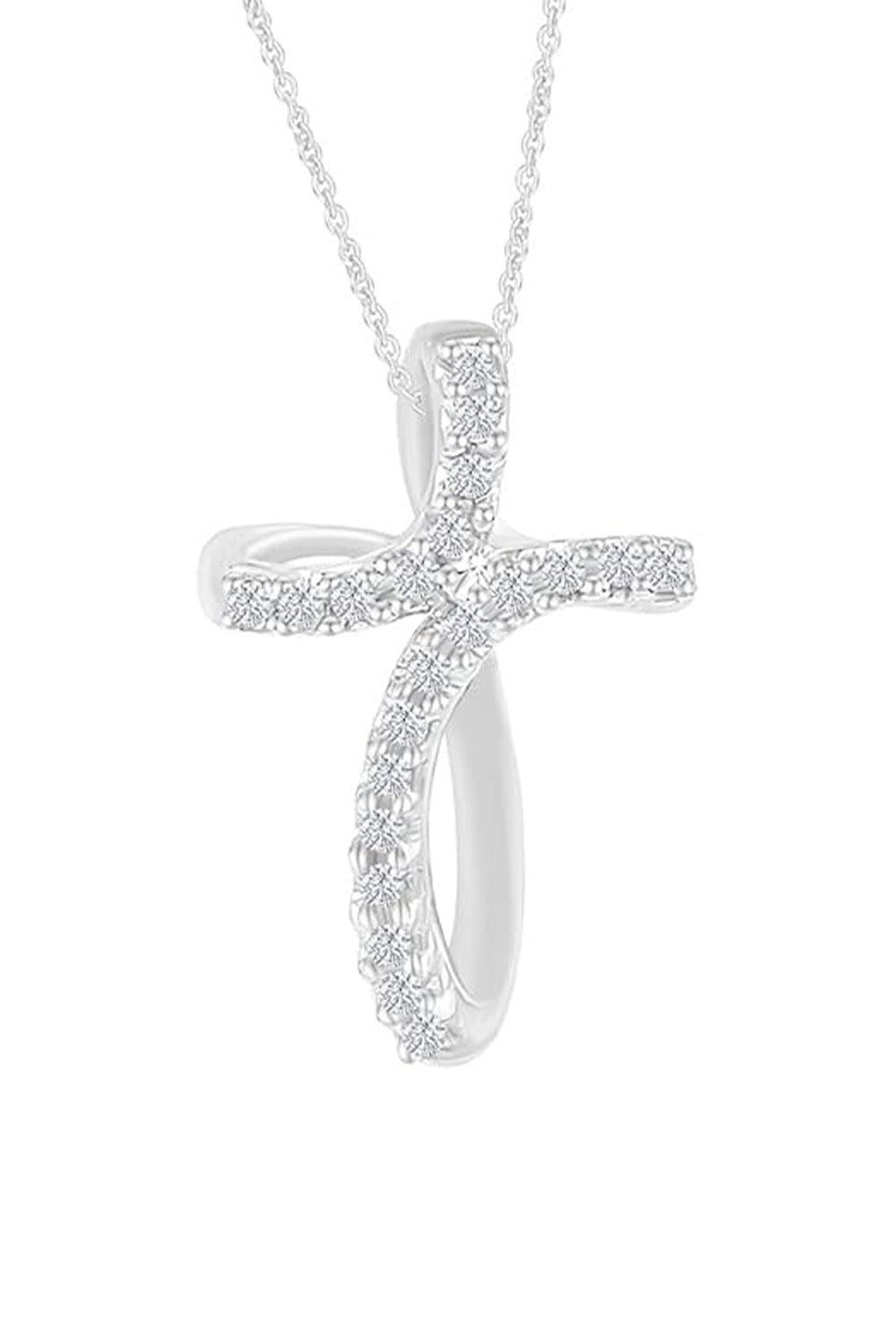 White Gold Color Moissanite Loop Cross Pendant Necklace,  Jewellery