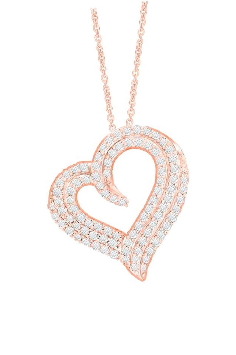 Rose Gold Color Triple Tilted Heart Pendant Necklace