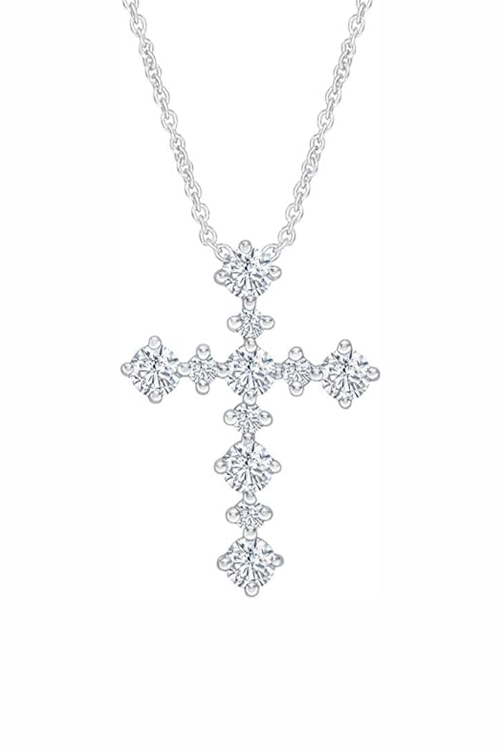 White Gold Color Round Moissanite Cross Pendant Necklace 