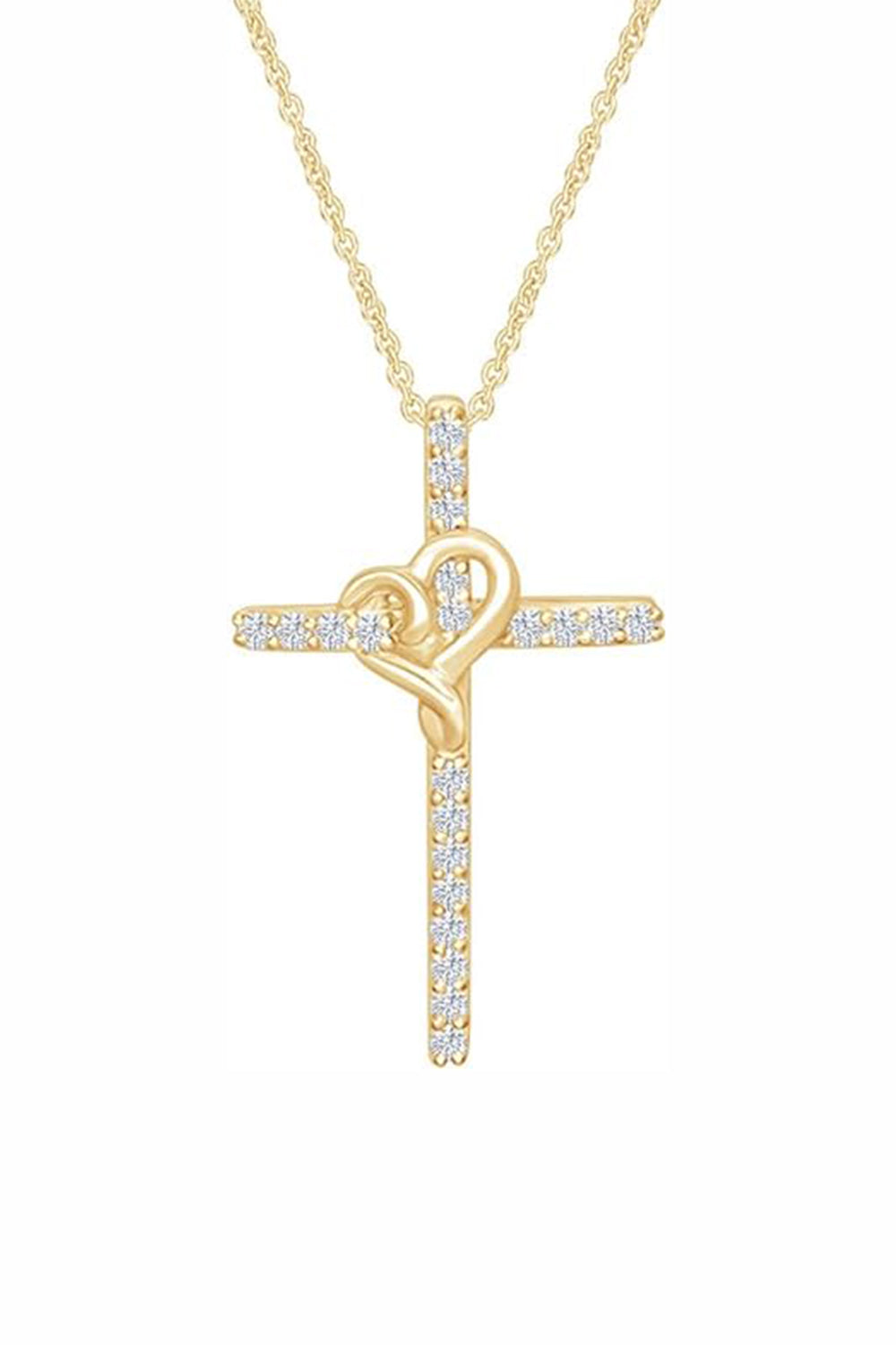 Yellow Gold Color Yaathi Heart Cross Pendant Necklace, Religious Pendant