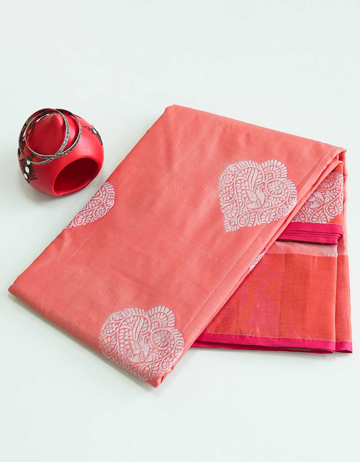 Pink Orange Color Silk Cotton Saree