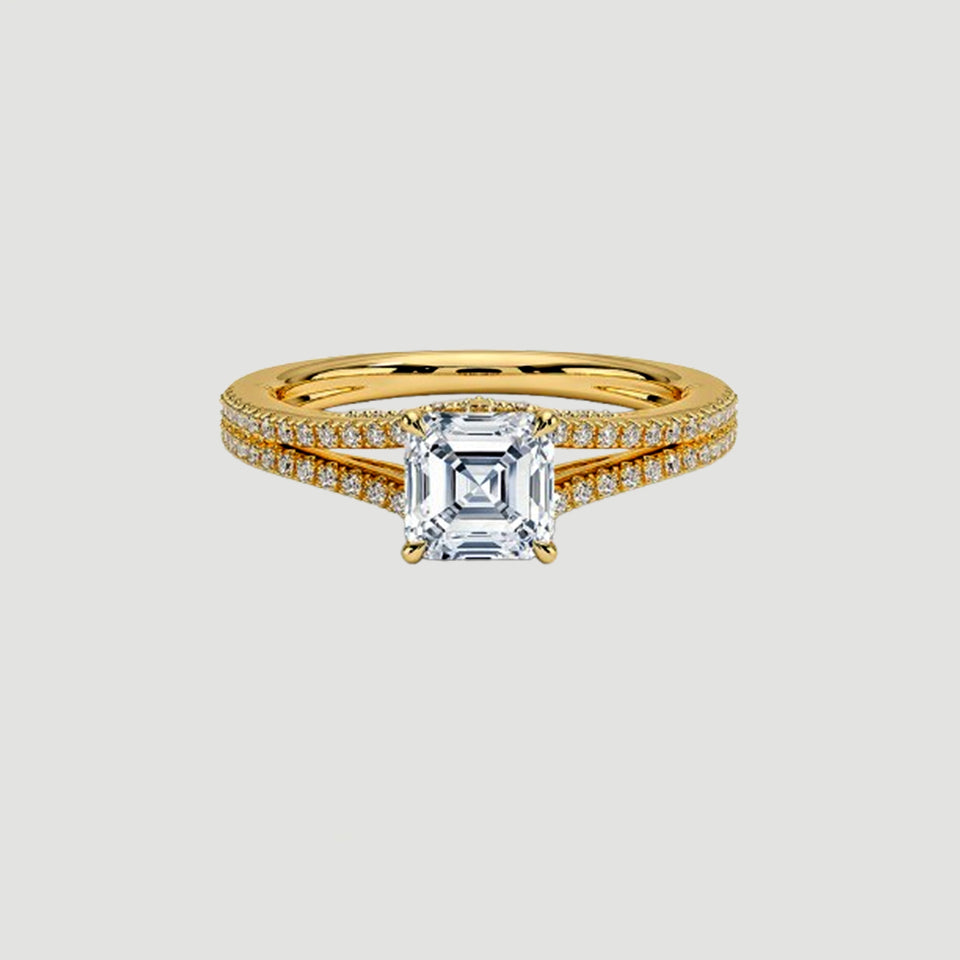 Asscher Moissanite Split Shank Ring