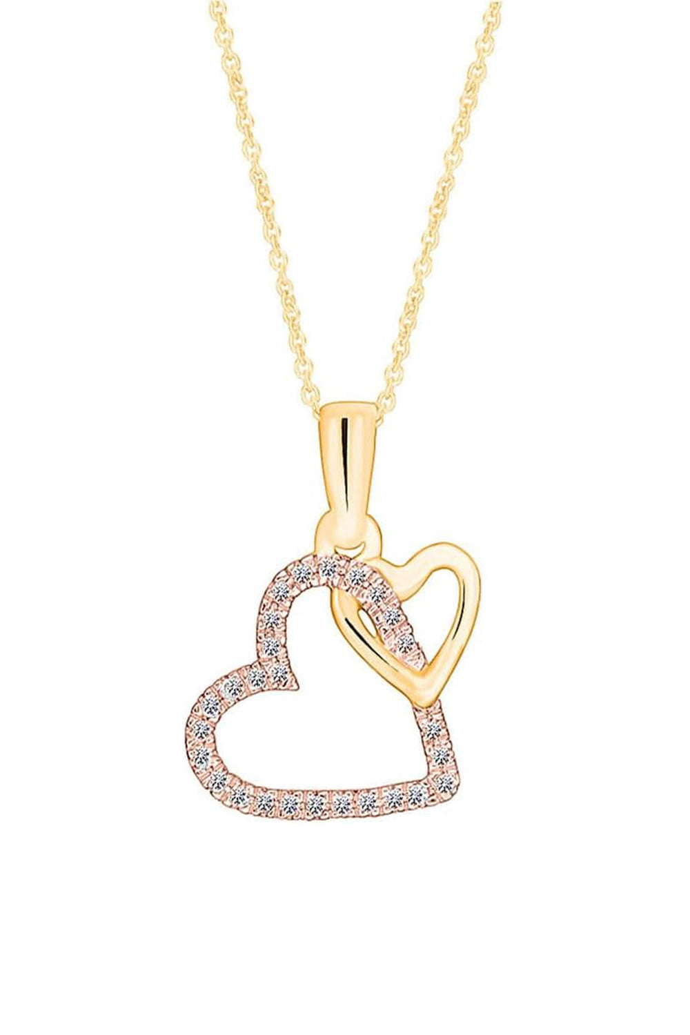 Yellow Gold Color Double Interlocking Love Heart Pendant Necklace