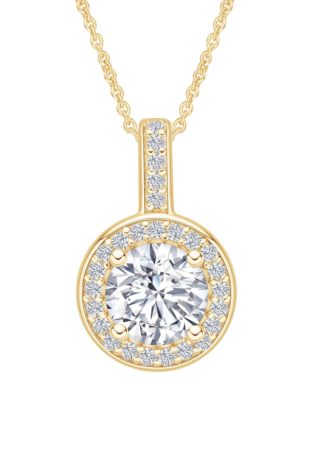 Yellow Gold Color Diamond Halo Pendant Necklace, Pendant For Women