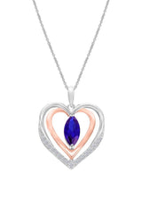 White Gold Color Sapphire Double Heart Pendant Necklace 