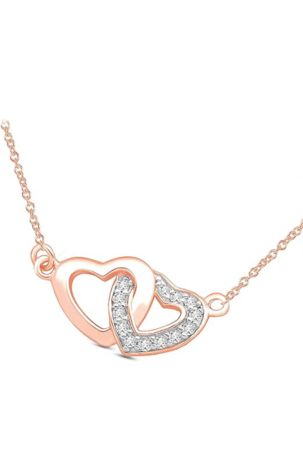 Rose Gold Color Linked Hearts Pendant Necklace