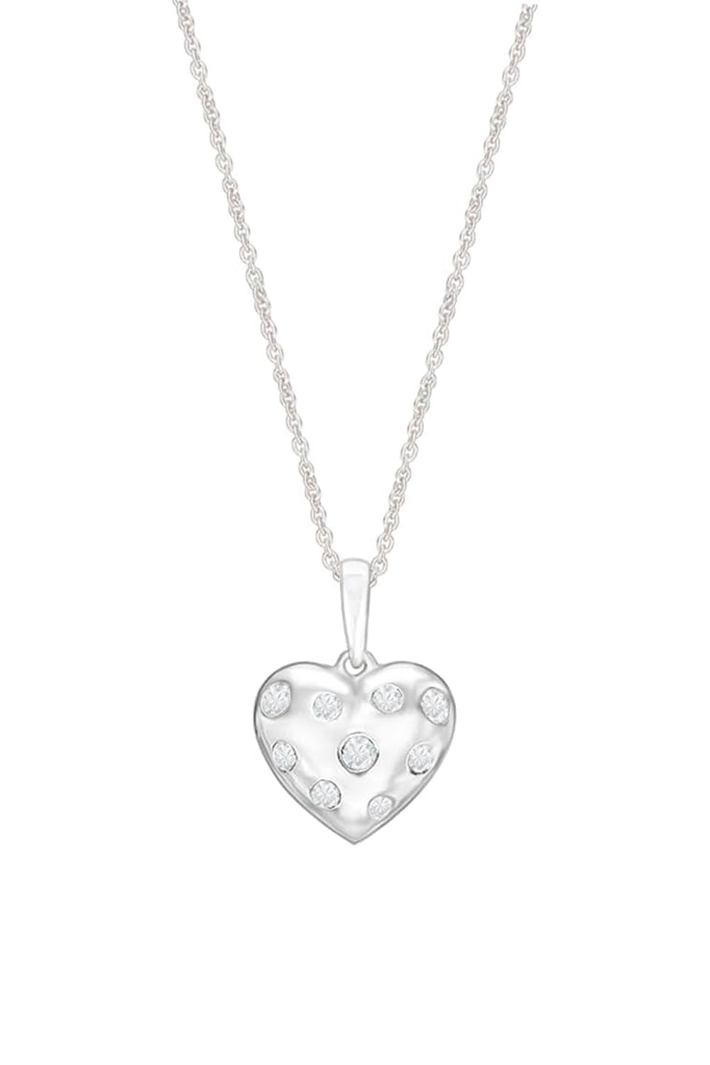 White Gold Color Diamond Heart Pendant Necklace, Pendant Necklaces