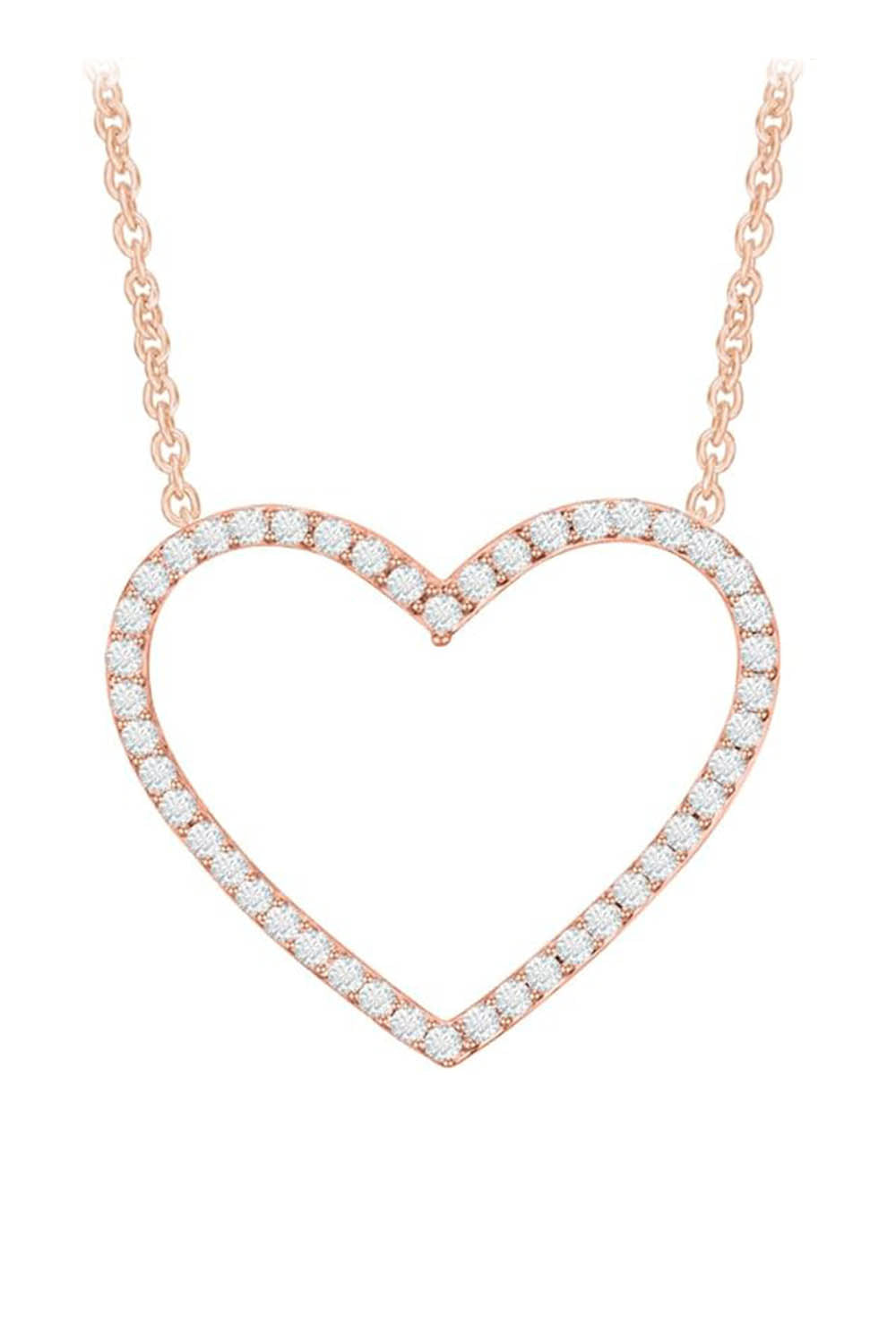 Exclusive Rose Gold Color Round Moissanite Heart Pendant Necklace