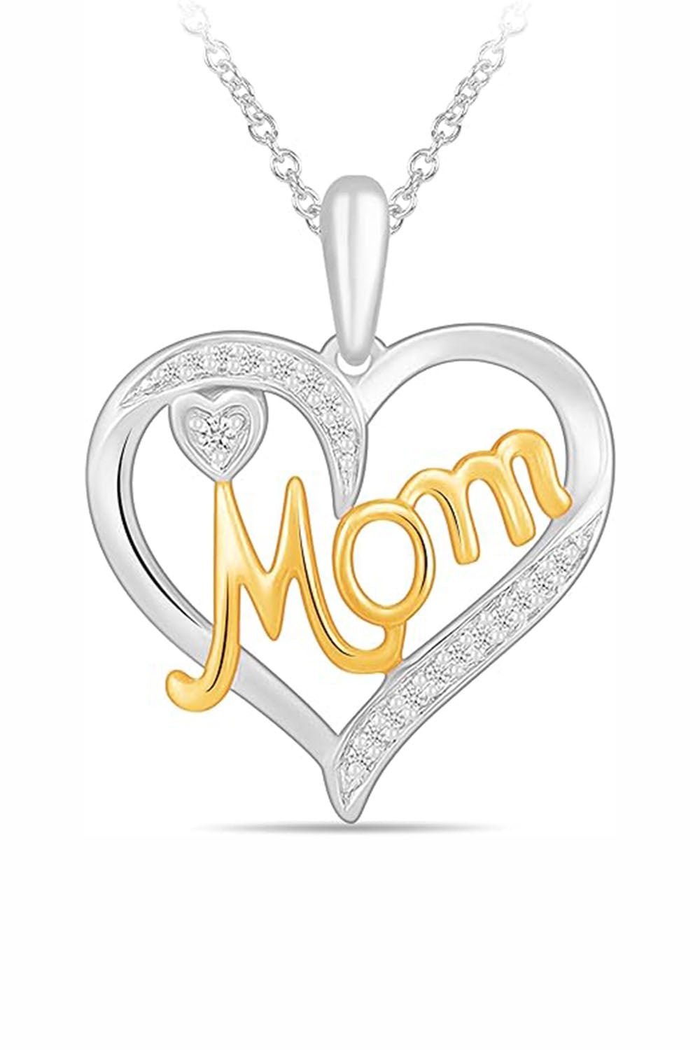 Yaathi 1/4 Carat Moissanite Double Heart Outline with Mom Pendant Necklace in 18k Tone Tone Gold Over Sterling Silver Jewellery.