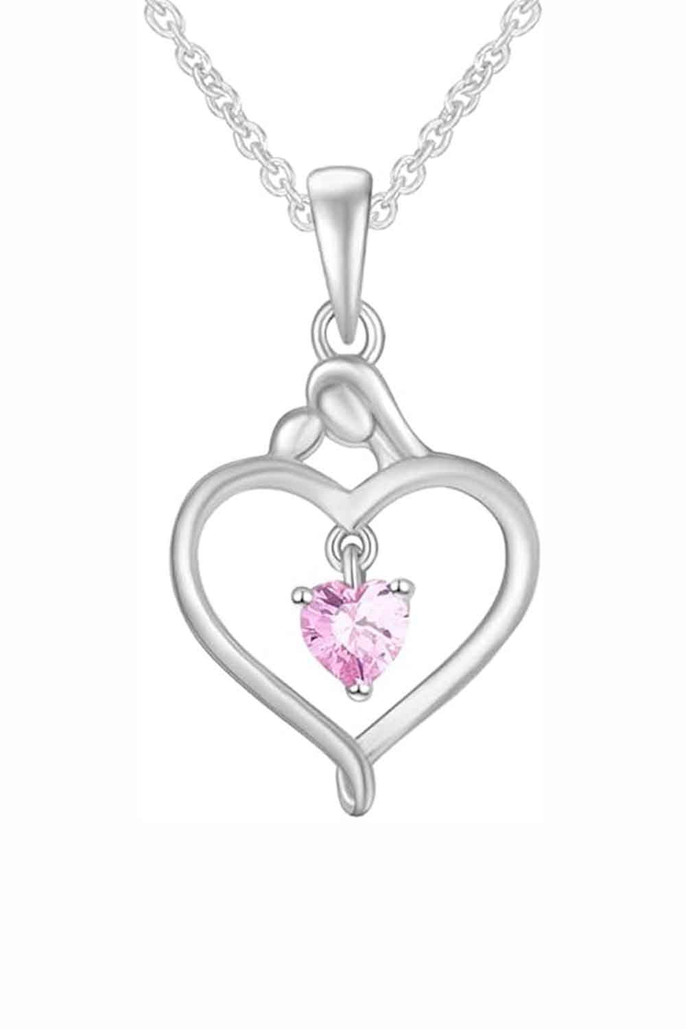 White Gold Color Yaathi Child with Mom Heart Pendant Necklace 