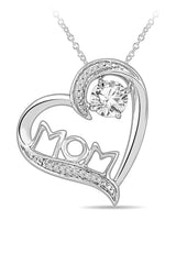 White Gold Color Round Diamond Mom Heart Pendant Necklace