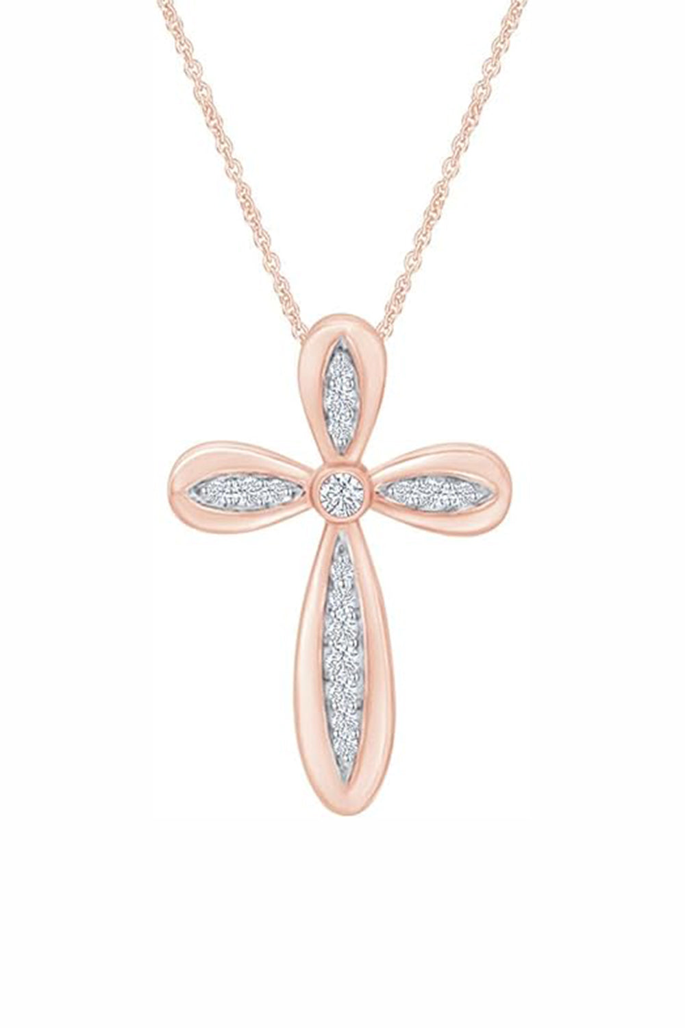 Rose Gold Color Latest Moissanite Cross Pendant Necklace in 18K Gold