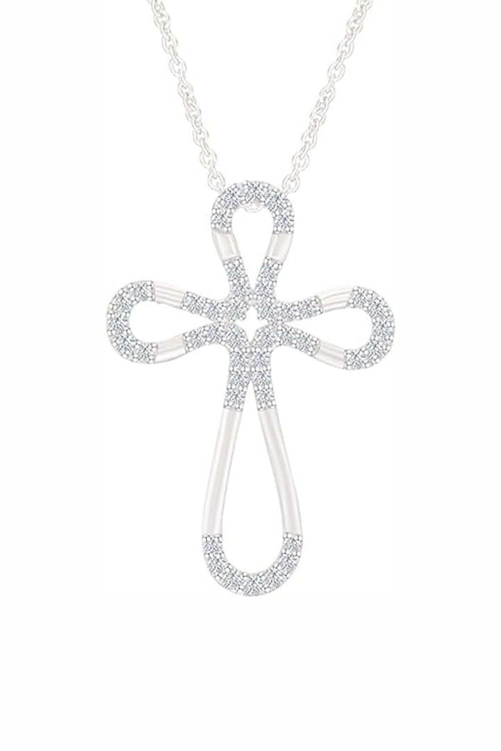 White Gold Color Yaathi Moissanite Loop Cross Pendant Necklace 