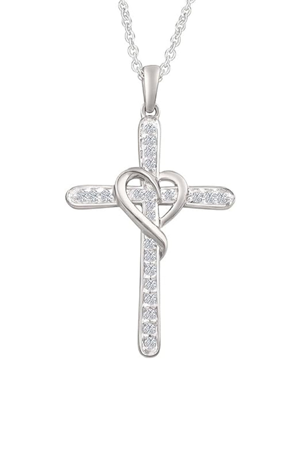 White Gold Color Moissanite Cross Heart Pendant Necklace, Jewellery