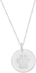 White Gold Color Paw Print Disc Pendant Necklace, Fashion Jewellery