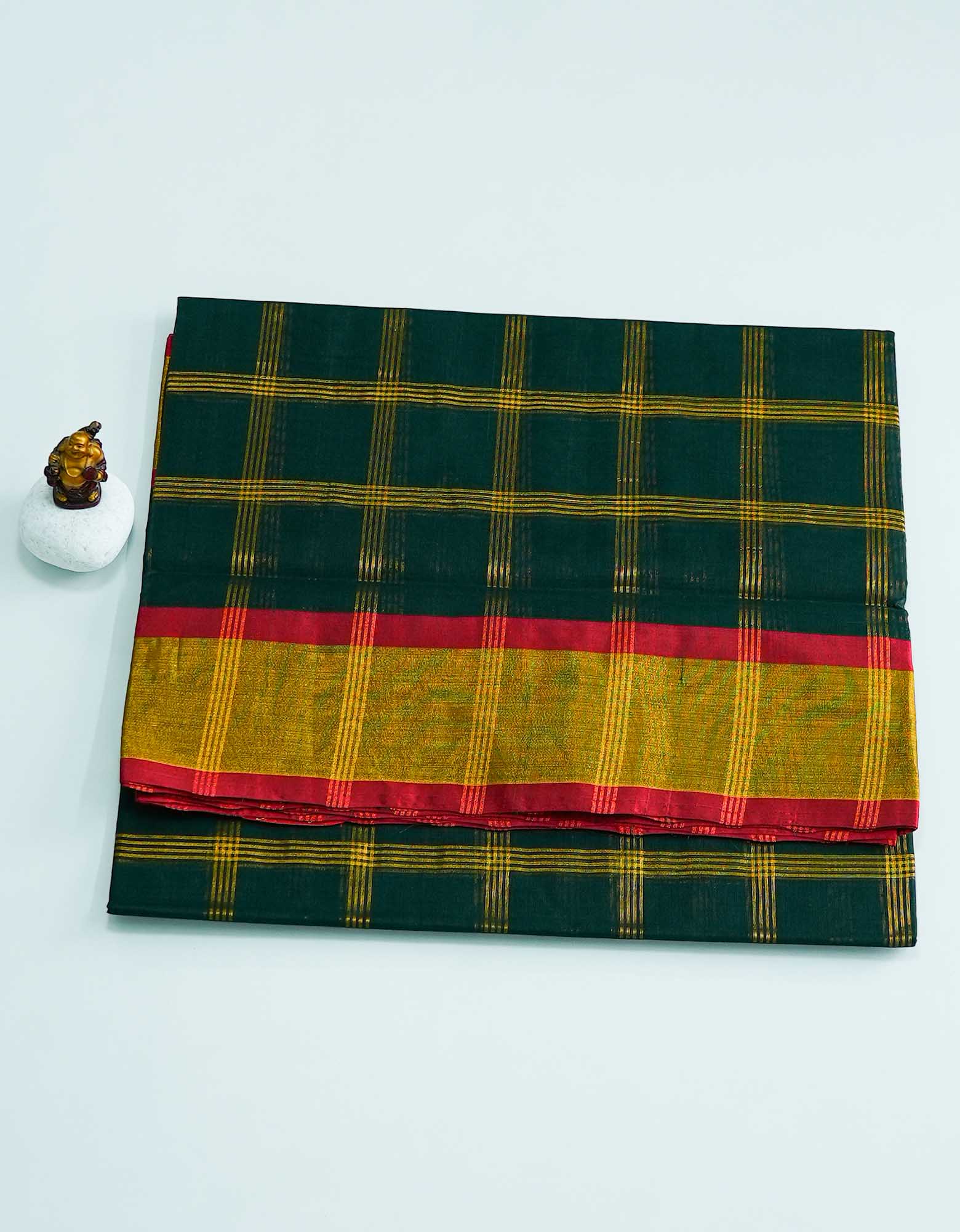 Dark Green Color Veera Checked Cotton Saree