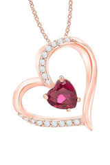 Rose Gold Color Pink Ruby Birthstone Love Heart Pendant Necklace