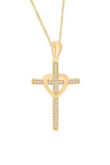 Yellow Gold Color Heart Cross Pendant Necklace, Cross Necklace Religious