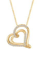 Yellow Gold Color Stylish Moissanite Double Heart Pendant Necklace 