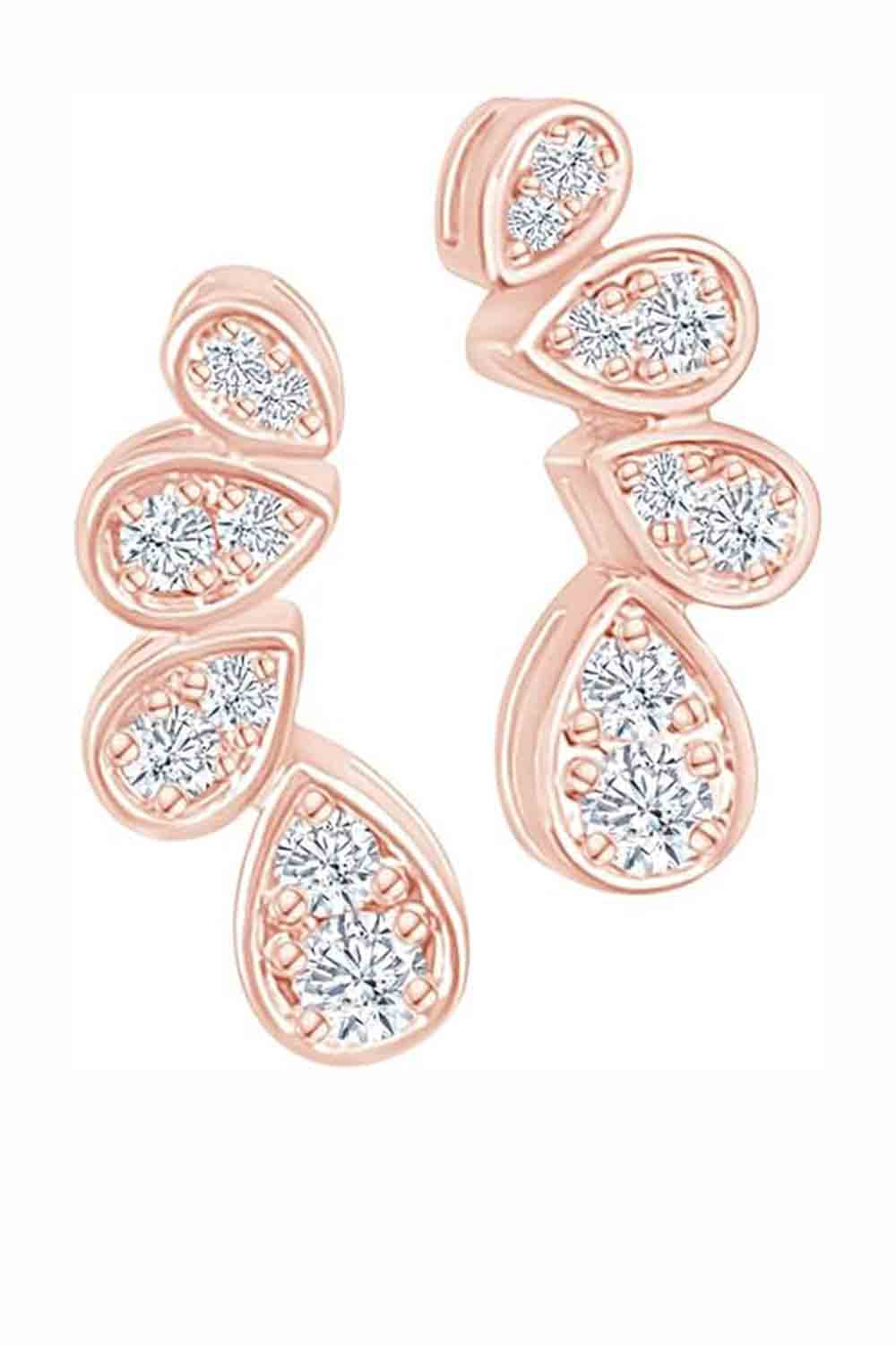 Rose Gold Color Cubic Zirconia Teardrop Stud Earrings for Women