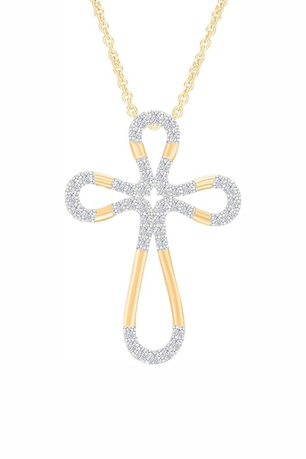 Yellow Gold Color Yaathi Moissanite Loop Cross Pendant Necklace 