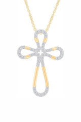 Yellow Gold Color Yaathi Moissanite Loop Cross Pendant Necklace 