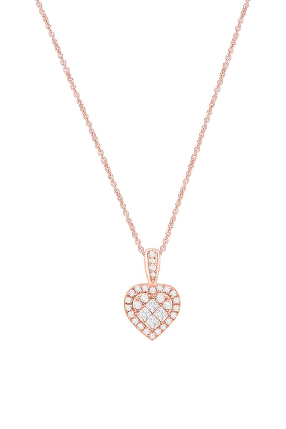 Rose Gold Color Princess Cut Moissanite Halo Heart Pendant Necklace